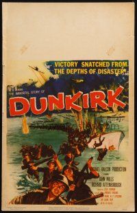 3x038 DUNKIRK WC '58 great World War II art of thousands of armed soldiers coming ashore!