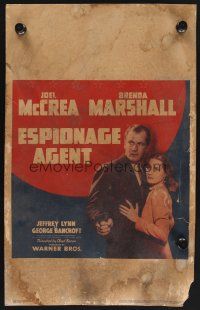 3x041 ESPIONAGE AGENT WC '39 great image of Joel McCrea & his spy bride Brenda Marshall!