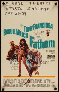 3x043 FATHOM WC '67 art of sexy nearly-naked Raquel Welch in parachute harness & action scenes!