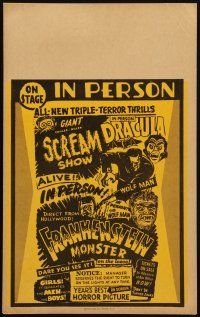 3x055 GIANT CHILLER-DILLER SCREAM SHOW Benton Spook Show WC 1960s Dracula, Wolf Man & Frankenstein!