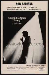 3x075 LENNY WC '74 cool silhouette image of Dustin Hoffman as comedian Lenny Bruce at microphone!