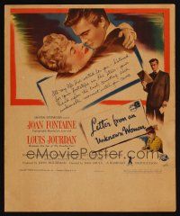 3x076 LETTER FROM AN UNKNOWN WOMAN WC '48 romantic close up art of Joan Fontaine & Louis Jourdan!