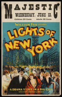 3x077 LIGHTS OF NEW YORK WC '22 cool stone litho of society folk beneath Manhattan skyscrapers!