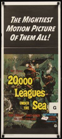 3y417 20,000 LEAGUES UNDER THE SEA Aust daybill R70s art of Jules Verne's deep sea divers!