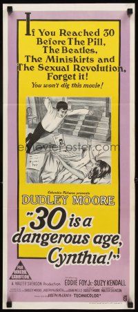 3y419 30 IS A DANGEROUS AGE CYNTHIA Aust daybill '68 art of Dudley Moore & sexy Suzy Kendall!