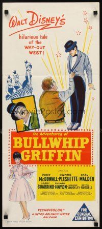 3y426 ADVENTURES OF BULLWHIP GRIFFIN Aust daybill '67 Disney, beautiful belles, mountain ox battle