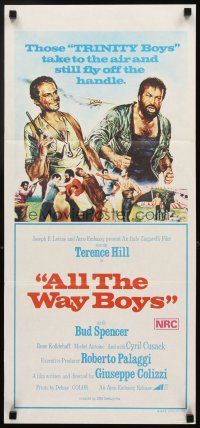 3y439 ALL THE WAY BOYS Aust daybill '73 cool artwork of Terence Hill & Bud Spencer, Trinity boys!