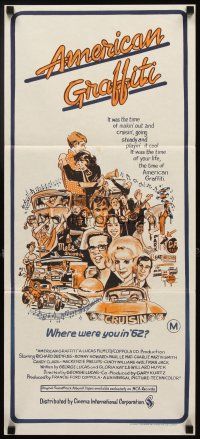 3y443 AMERICAN GRAFFITI Aust daybill '73 George Lucas teen classic, it was the time of your life!