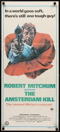 3y447 AMSTERDAM KILL Aust daybill '78 artwork of tough guy Robert Mitchum pointing revolver!