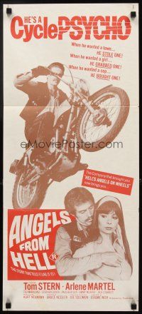 3y449 ANGELS FROM HELL Aust daybill '68 AIP, image of motorcycle-psycho biker, cycle psycho!