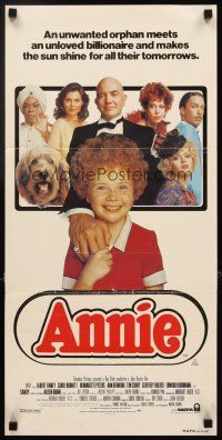 3y451 ANNIE Aust daybill '82 image of Aileen Quinn & top cast, Harold Gray's comic strip
