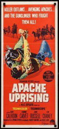 3y453 APACHE UPRISING Aust daybill '66 Rory Calhoun, art of cowboy fighting with Native American!