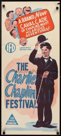 3y515 CHARLIE CHAPLIN FESTIVAL Aust daybill '57 stone litho art of Chaplin in hat w/ cane!