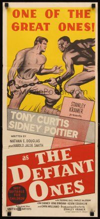 3y554 DEFIANT ONES Aust daybill '58 escaped cons Tony Curtis & Sidney Poitier chained together!