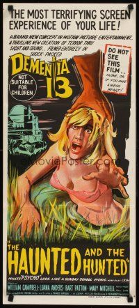 3y555 DEMENTIA 13 Aust daybill '63 Francis Ford Coppola, Roger Corman, cool art of woman in swamp!