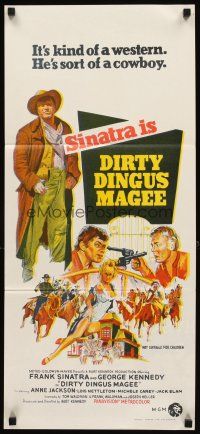 3y562 DIRTY DINGUS MAGEE Aust daybill '70 Frank Sinatra & Kennedy holding guns on each other!