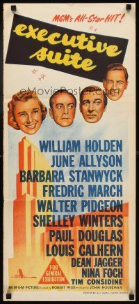 3y584 EXECUTIVE SUITE Aust daybill '54 William Holden, Barbara Stanwyck, Fredric March, Pidgeon