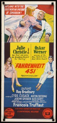 3y590 FAHRENHEIT 451 Aust daybill '67 Francois Truffaut, Ray Bradbury, Christie, Werner!