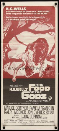 3y609 FOOD OF THE GODS Aust daybill '76 artwork of giant rat feasting on dead girl by Drew!
