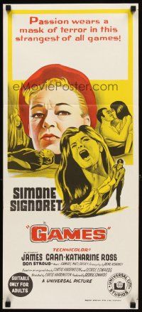 3y623 GAMES Aust daybill '67 Simone Signoret, Katharine Ross, passion wears a mask of terror!