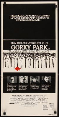 3y649 GORKY PARK Aust daybill '83 William Hurt, Lee Marvin, cool bloody snow in trees image!