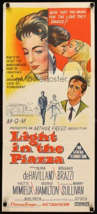 3y740 LIGHT IN THE PIAZZA Aust daybill '61 De Havilland, Mimieux, Rossano Brazzi & George Hamilton