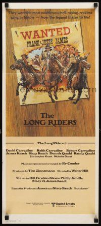 3y744 LONG RIDERS Aust daybill '80 Walter Hill, three Carradines, cool wanted poster artwork!