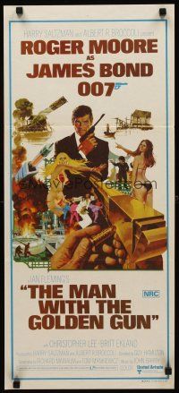 3y761 MAN WITH THE GOLDEN GUN Aust daybill '74 Roger Moore as James Bond by Robert McGinnis!
