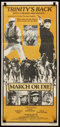 3y766 MARCH OR DIE Aust daybill '76 Gene Hackman, Terence Hill, French Foreign Legion!