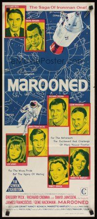 3y767 MAROONED Aust daybill '69 Gregory Peck & Gene Hackman, great cast & rocket art!