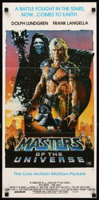 3y769 MASTERS OF THE UNIVERSE Aust daybill '87 Dolph Lundgren as He-Man, great Drew art!