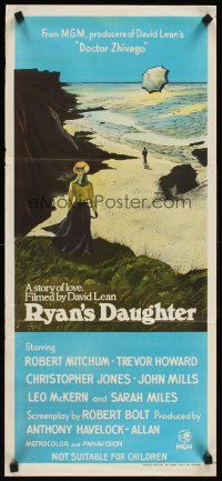3y895 RYAN'S DAUGHTER Aust daybill '70 David Lean, art of Sarah Miles on beach + umbrella!
