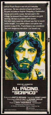 3y909 SERPICO Aust daybill '74 cool close up image of Al Pacino, Sidney Lumet crime classic!