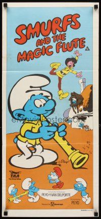 3y929 SMURFS & THE MAGIC FLUTE Aust daybill '83 feature cartoon, great Peyo art!