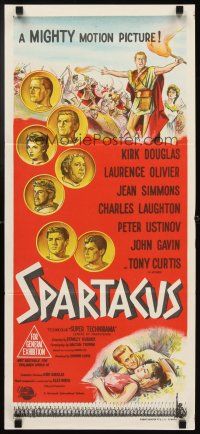 3y942 SPARTACUS Aust daybill '61 classic Kubrick & Kirk Douglas epic, cool coin stone litho!