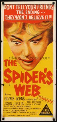 3y943 SPIDER'S WEB Aust daybill '61 Glynis Johns, mystery thriller written by Agatha Christie!