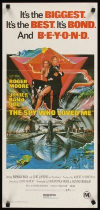 3y946 SPY WHO LOVED ME Aust daybill R80s great art of Roger Moore as James Bond 007 by Bob Peak!