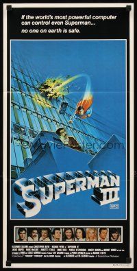 3y972 SUPERMAN III Aust daybill '83 art of Christopher Reeve flying, Richard Pryor, by Larry Salk!