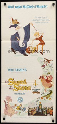 3y977 SWORD IN THE STONE Aust daybill R70s Disney's cartoon of King Arthur & Merlin the Wizard!