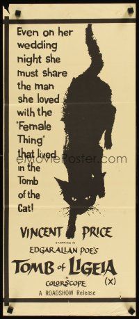 3y982 TOMB OF LIGEIA Aust daybill '70s Vincent Price, Roger Corman, Edgar Allan Poe, cool cat art!