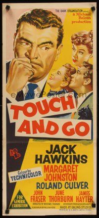 3y985 TOUCH & GO Aust daybill '55 different stone litho of Jack Hawkins & top cast!