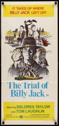 3y986 TRIAL OF BILLY JACK Aust daybill '75 cool art of Tom Laughlin as Billy Jack!
