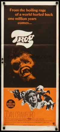 3y987 TROG Aust daybill '70 Joan Crawford & prehistoric monsters, wacky horror explodes!