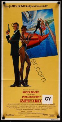 3y991 VIEW TO A KILL Aust daybill '85 art of Roger Moore as James Bond 007 by Daniel Gouzee!