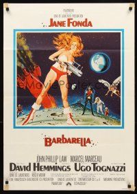 3y185 BARBARELLA German '68 sexiest sci-fi art of Jane Fonda by Robert McGinnis, Roger Vadim!
