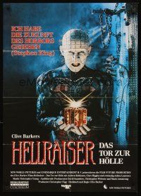 3y258 HELLRAISER German '87 Clive Barker horror, image of Pinhead, he'll tear your soul apart!