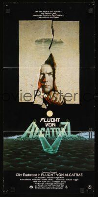 3y163 ESCAPE FROM ALCATRAZ German 11x25 '79 cool artwork of Clint Eastwood busting out by Lettick!