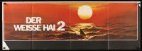 3y161 JAWS 2 teaser German 17x47 '78 art of man-eating shark's fin in red water at sunset!