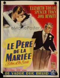 4a418 FATHER OF THE BRIDE Belgian '50 art of Liz Taylor in wedding gown & broke Spencer Tracy!