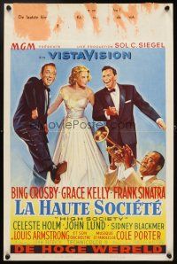 4a436 HIGH SOCIETY Belgian '56 art of Frank Sinatra, Bing Crosby, Grace Kelly & Louis Armstrong!